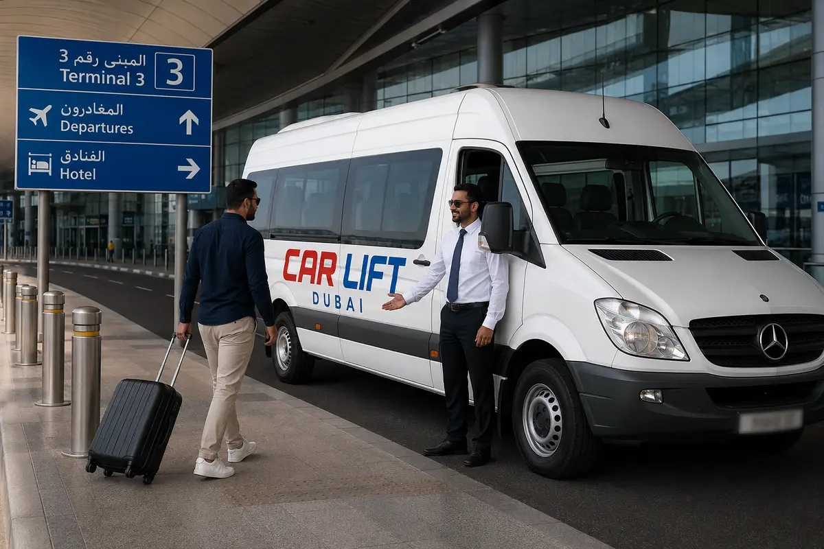 Passenger van for airport transfer at Dubai International Airport Terminal 3