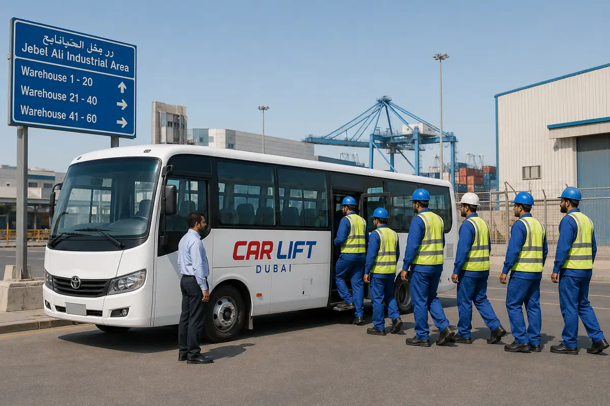 Labor transport staff bus for workers in Jebel Ali
