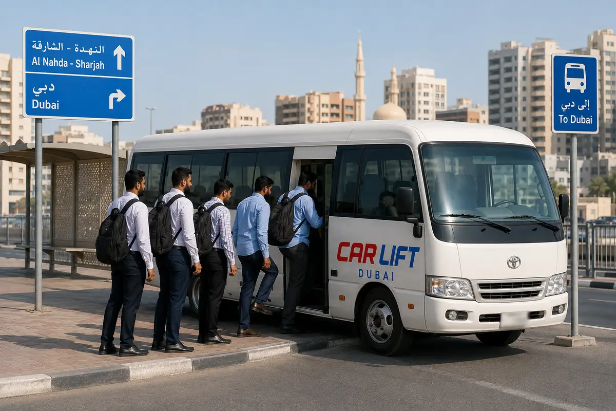 Sharjah to Dubai commuter minibus in Al Nahda