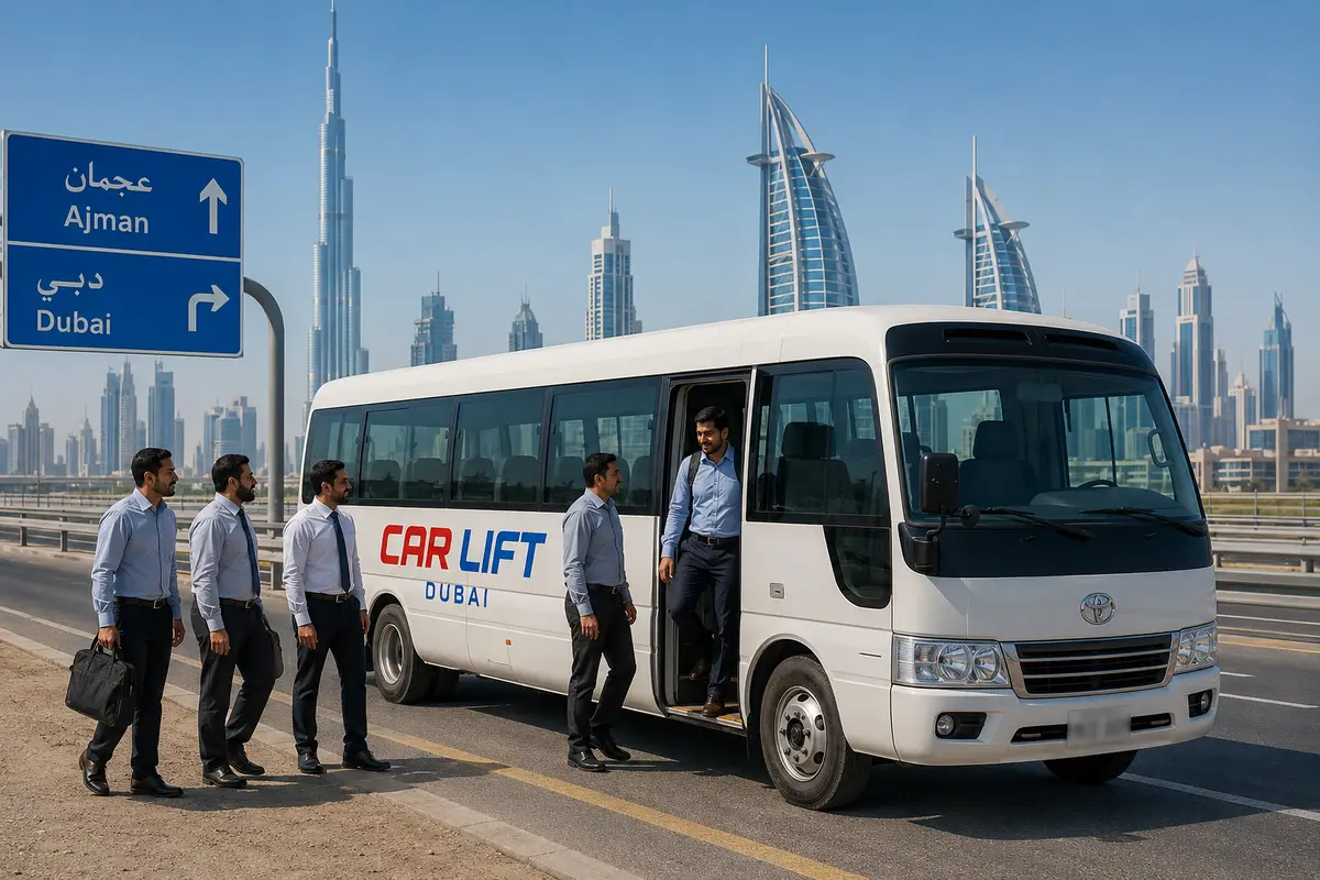 Ajman to Dubai minibus route for company staff