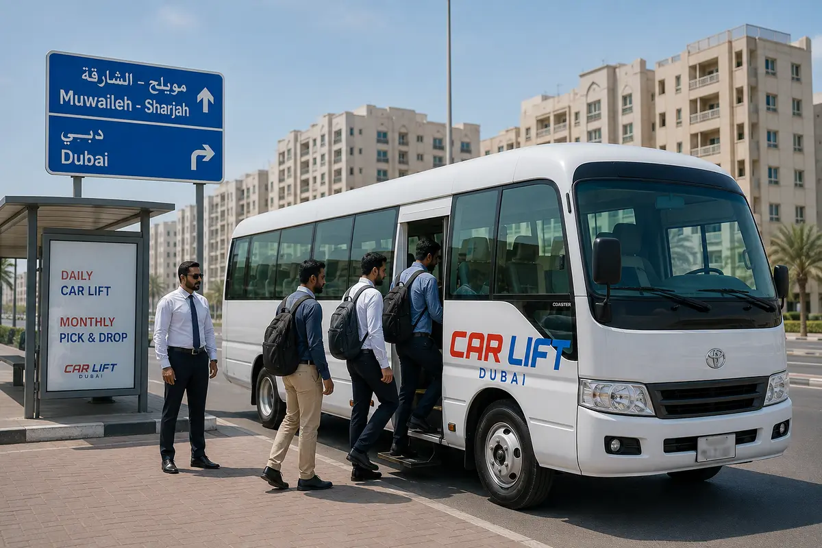 Muwaileh Sharjah commuter minibus route toward Dubai
