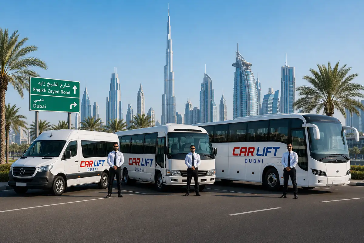 Car Lift Dubai passenger van, minibus and coach fleet on Sheikh Zayed Road